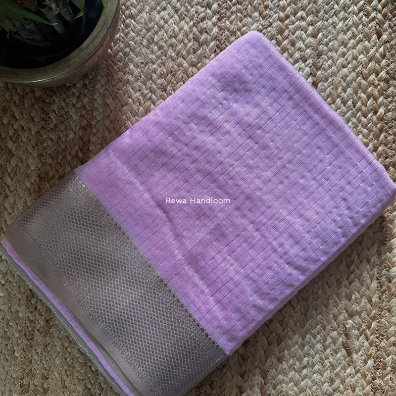 Maheshwari Baby Pink Silver Zari Checks Silk Saree SZ081