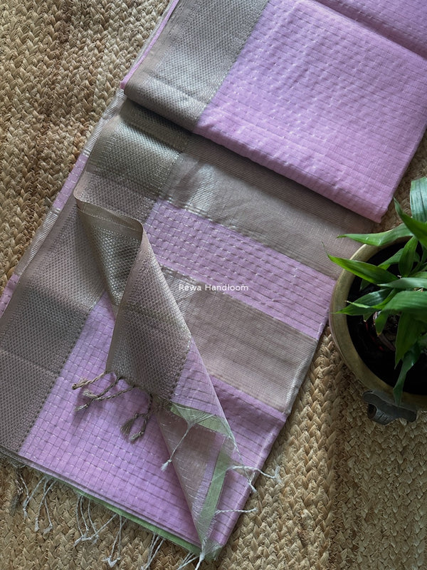 Maheshwari Baby Pink Silver Zari Checks Silk Saree SZ081