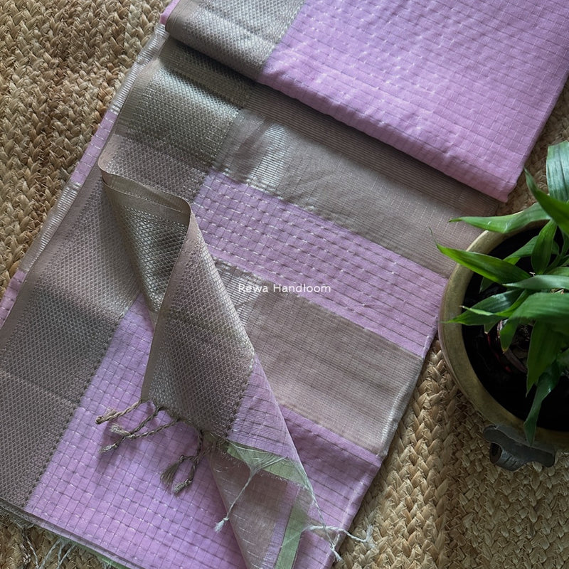 Maheshwari Baby Pink Silver Zari Checks Silk Saree SZ081