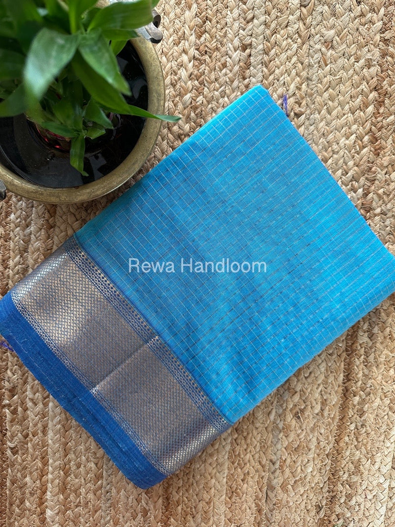 Maheshwari Sky Blue Zari Checks Saree ZCHX263