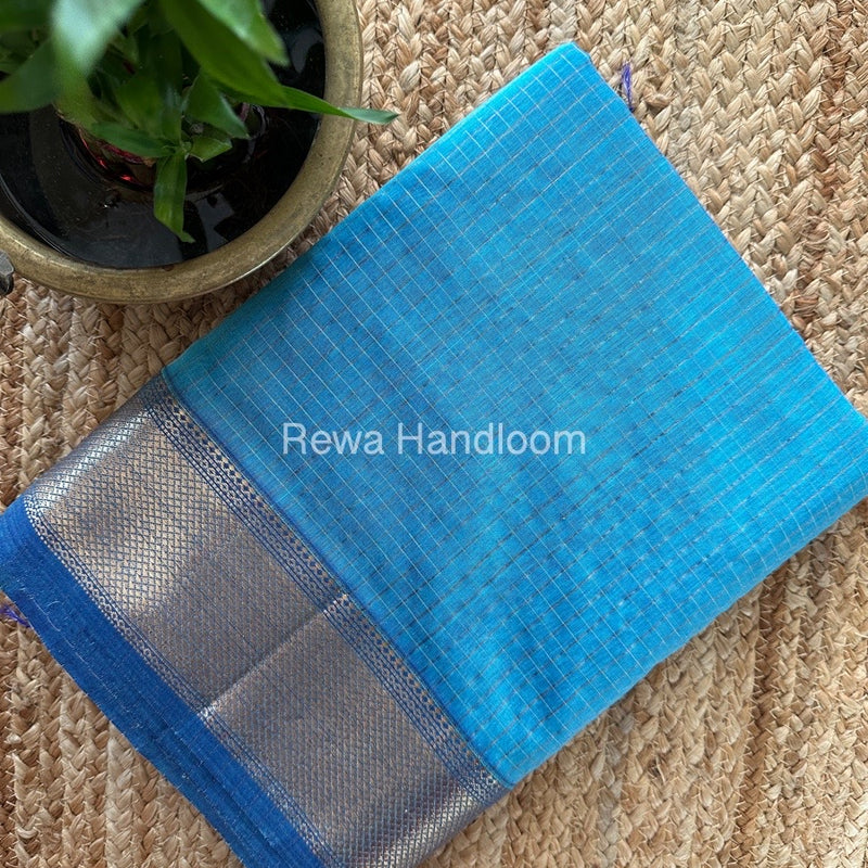 Maheshwari Sky Blue Zari Checks Saree ZCHX263