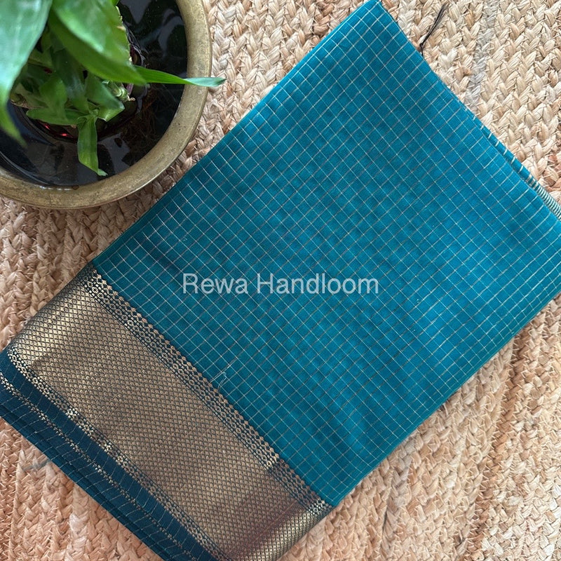 Maheshwari Green Zari Checks Saree ZCHX264