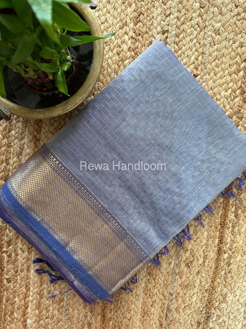 Maheshwari Grey Zari Checks Saree ZCHX267