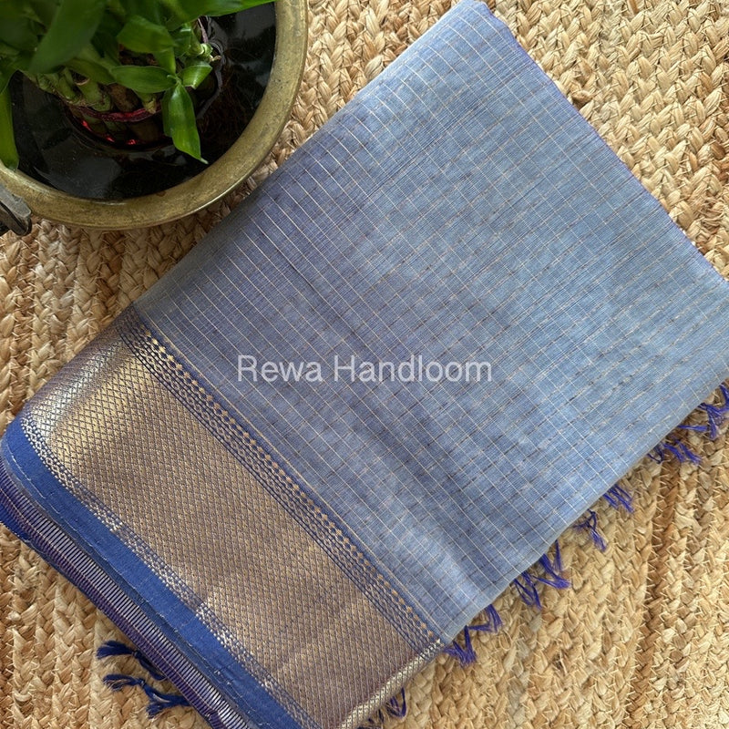 Maheshwari Grey Zari Checks Saree ZCHX267