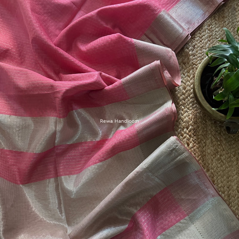 Maheshwari Silver Zari Checks Silk Saree