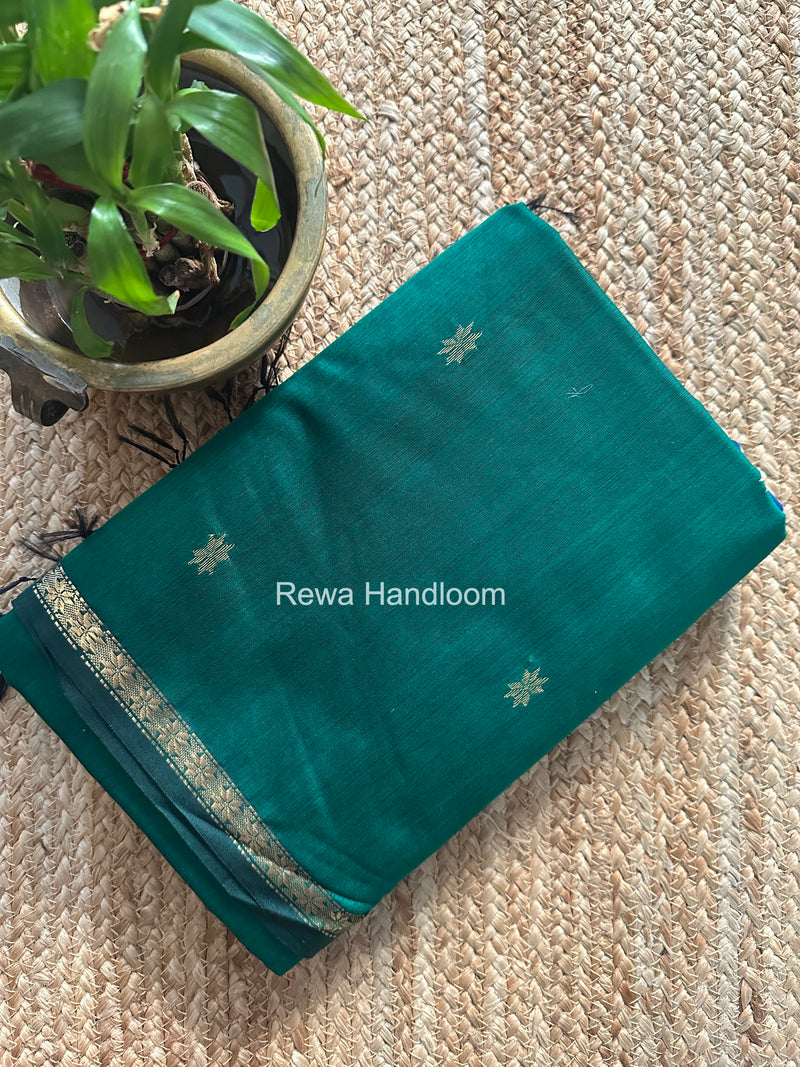Green Star Butti Maheshwari Saree SSB025 by Rewa Handloom