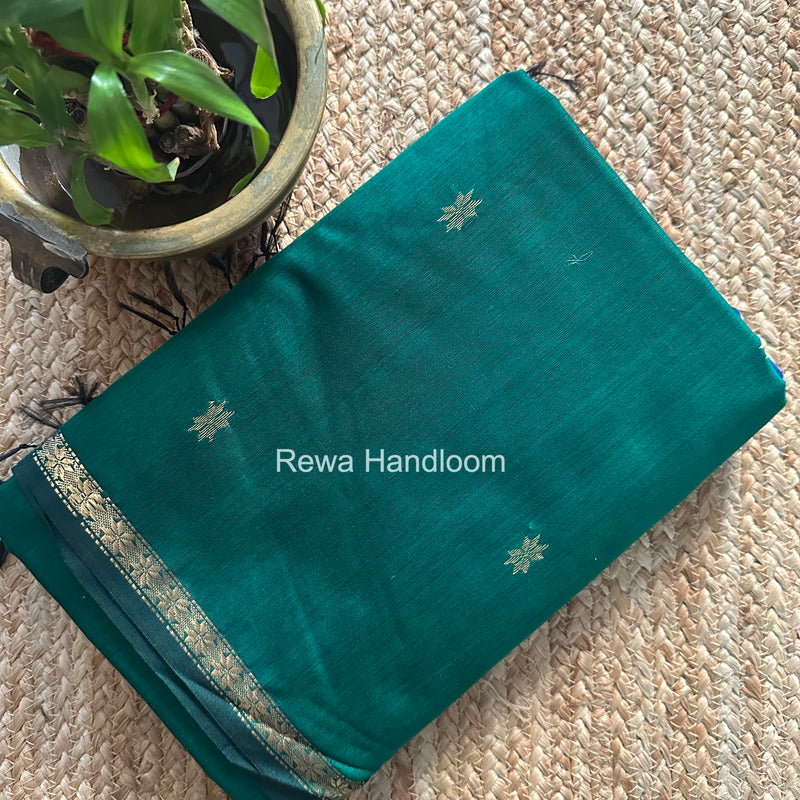 Green Star Butti Maheshwari Saree SSB025 by Rewa Handloom