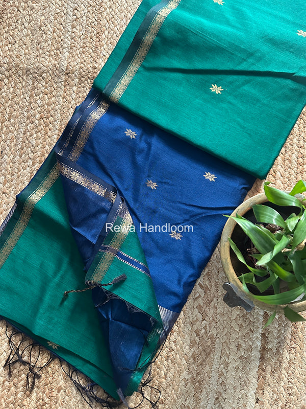 Green Star Butti Maheshwari Saree SSB025 by Rewa Handloom