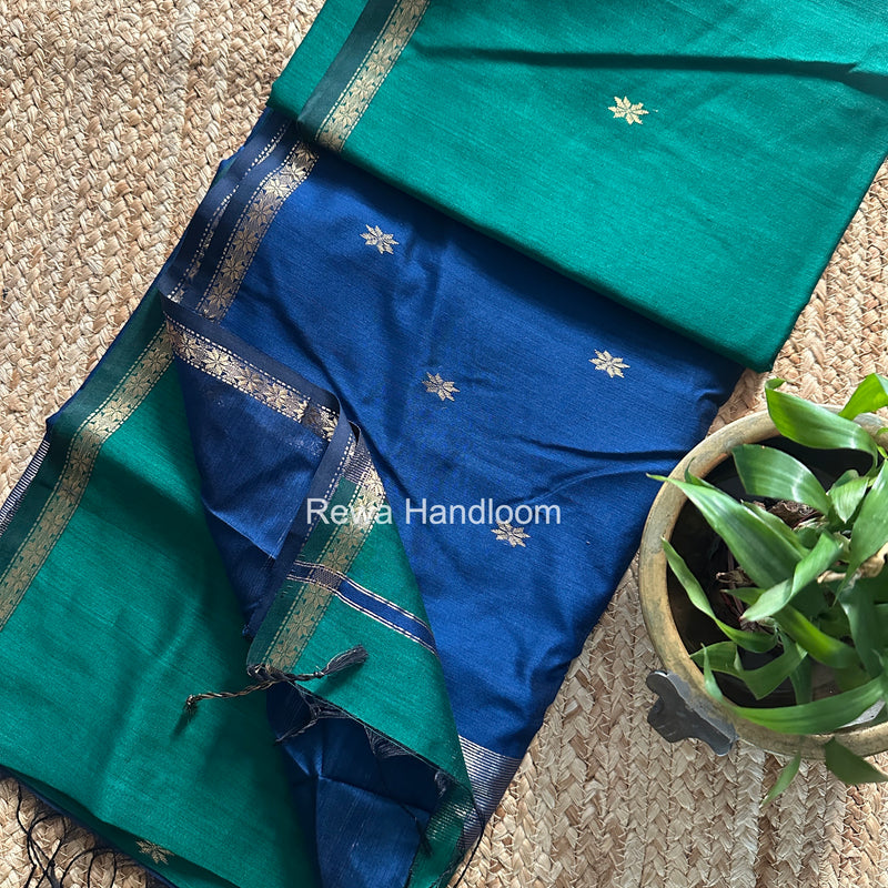 Green Star Butti Maheshwari Saree SSB025 by Rewa Handloom