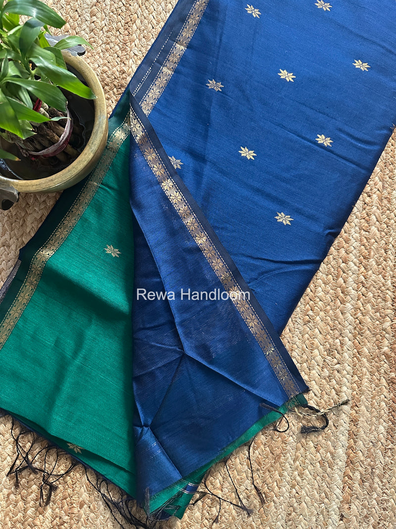 Green Star Butti Maheshwari Saree SSB025 by Rewa Handloom