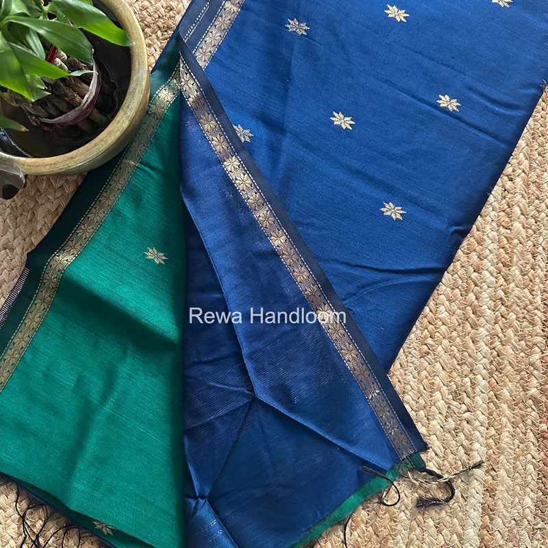 Green Star Butti Maheshwari Saree SSB025 by Rewa Handloom