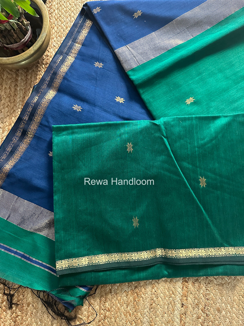 Green Star Butti Maheshwari Saree SSB025 by Rewa Handloom