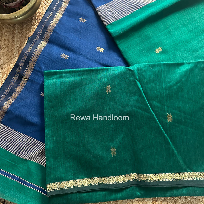 Green Star Butti Maheshwari Saree SSB025 by Rewa Handloom