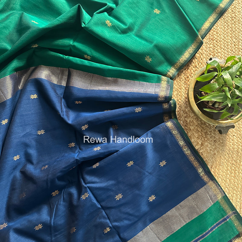 Green Star Butti Maheshwari Saree SSB025 by Rewa Handloom