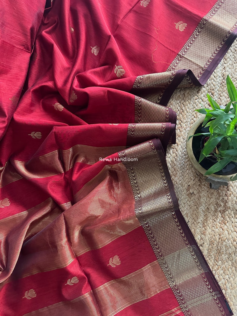 Maheshwari Maroon Lotus Butta Saree LLBS019