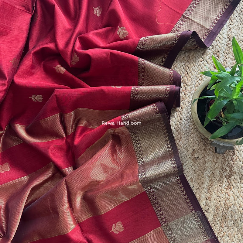 Maheshwari Maroon Lotus Butta Saree LLBS019