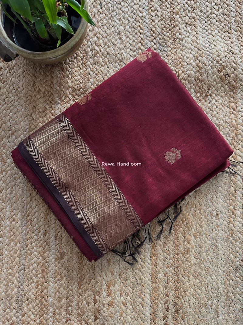 Maheshwari Maroon Lotus Butta Saree LLBS029