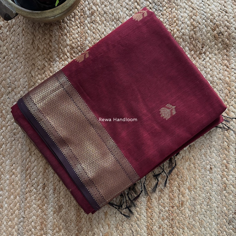 Maheshwari Maroon Lotus Butta Saree LLBS029