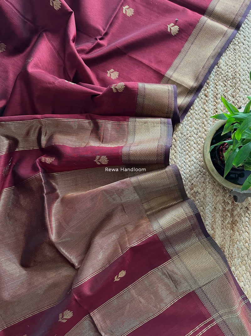 Maheshwari Maroon Lotus Butta Saree LLBS029