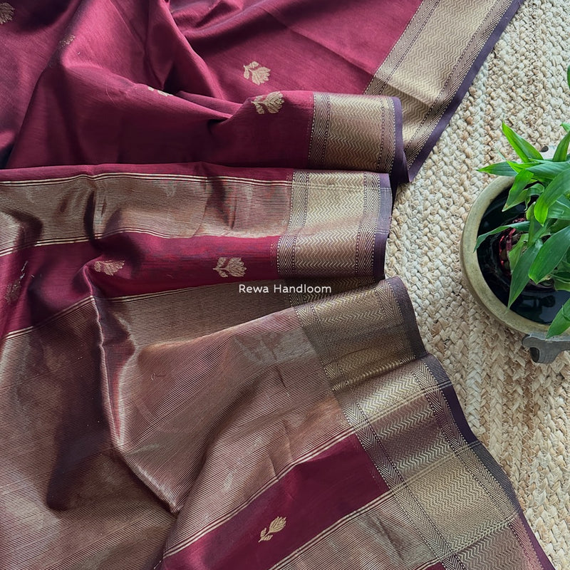 Maheshwari Maroon Lotus Butta Saree LLBS029