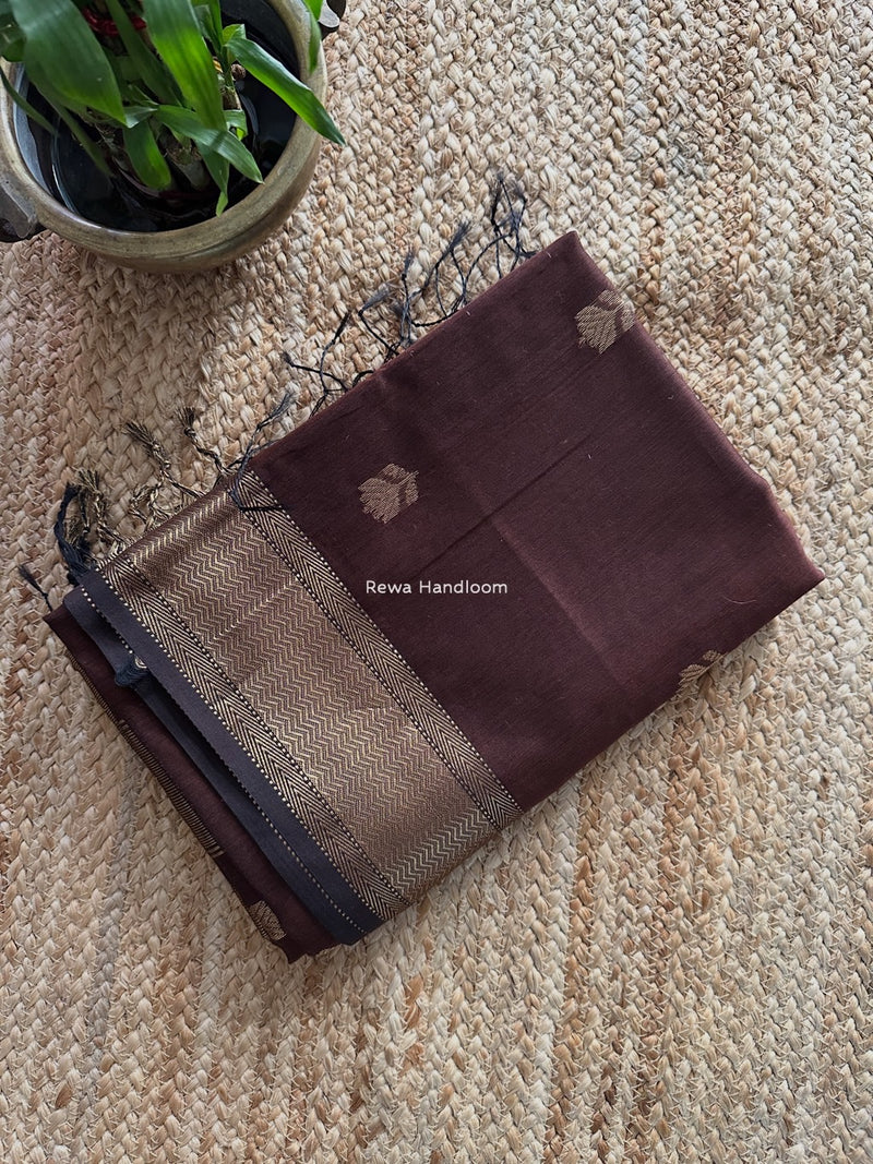 Maheshwari Coffee Brown Lotus Butta Saree LLBS016