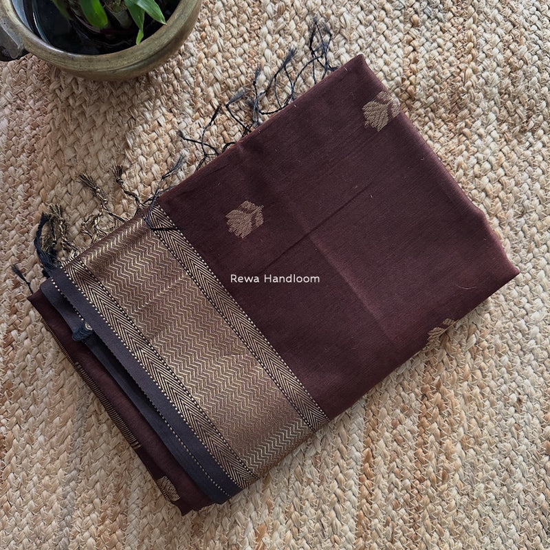 Maheshwari Coffee Brown Lotus Butta Saree LLBS016
