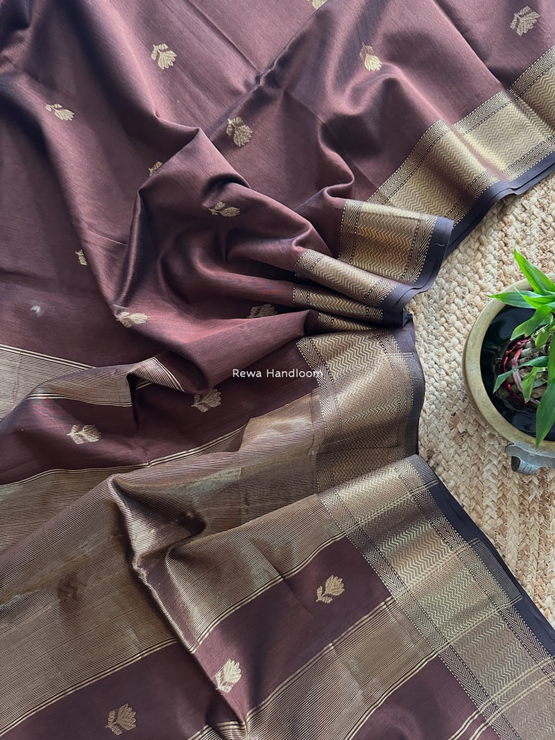Maheshwari Coffee Brown Lotus Butta Saree LLBS016