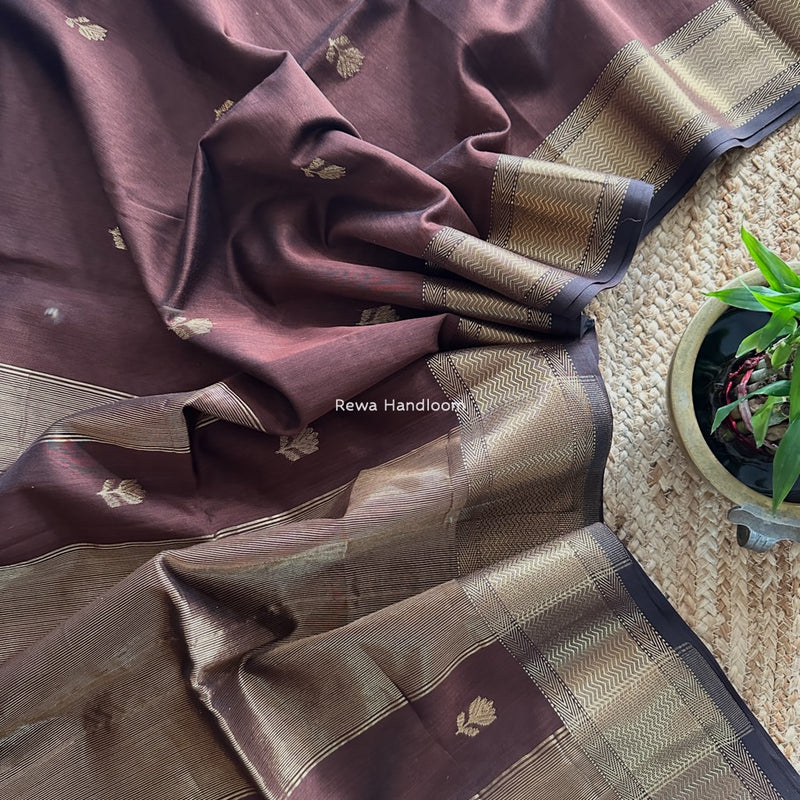 Maheshwari Coffee Brown Lotus Butta Saree LLBS016