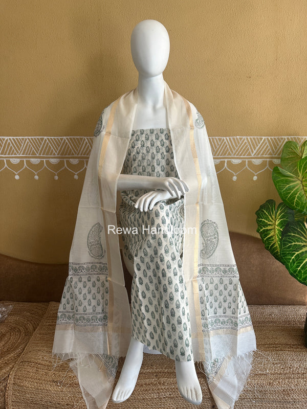 Maheshwari Handblock Print Top-Dupatta