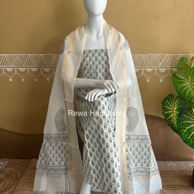 Maheshwari Handblock Print Top-Dupatta
