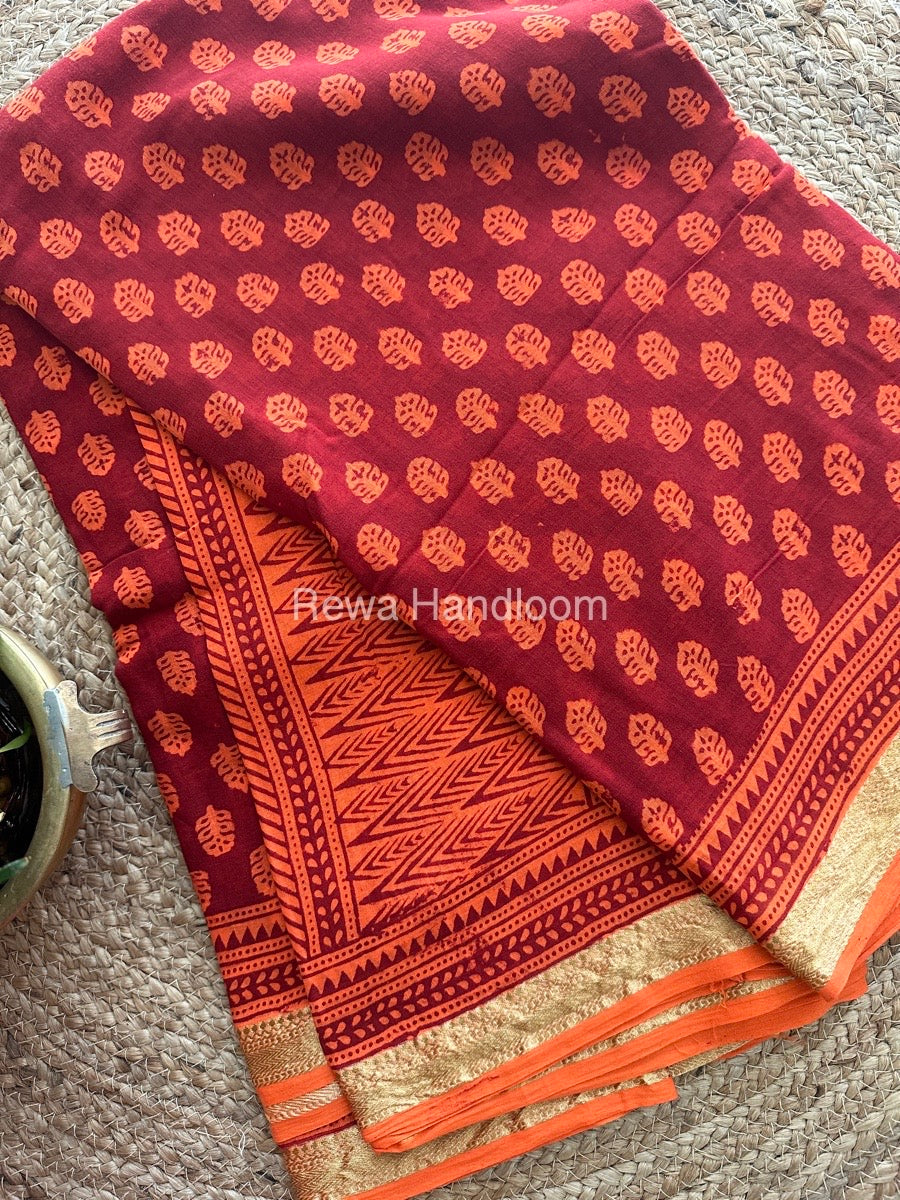  Bagh Print Mercerised Cotton Saree