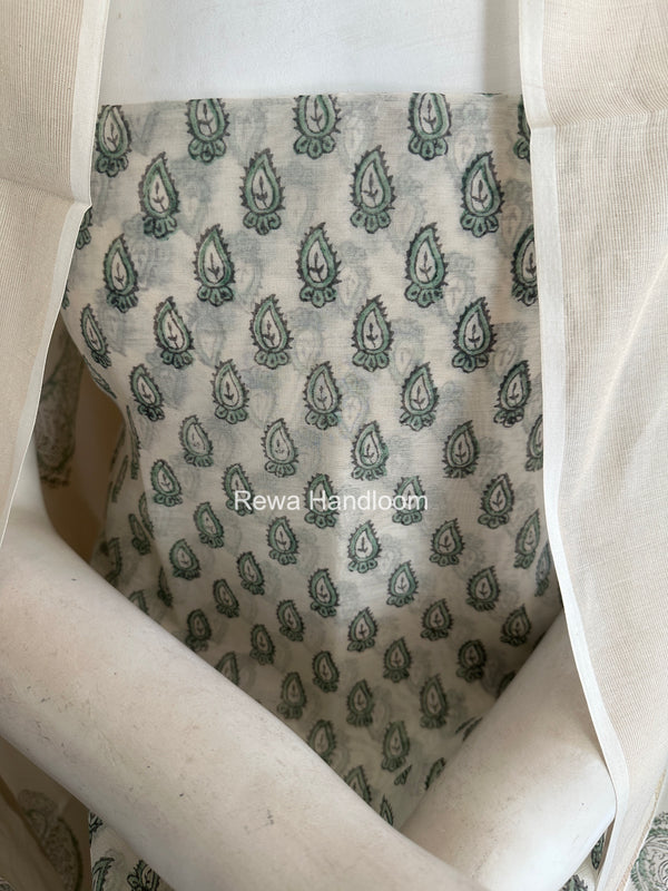 Maheshwari Off White Handblock Print Top-Dupatta HBS0228