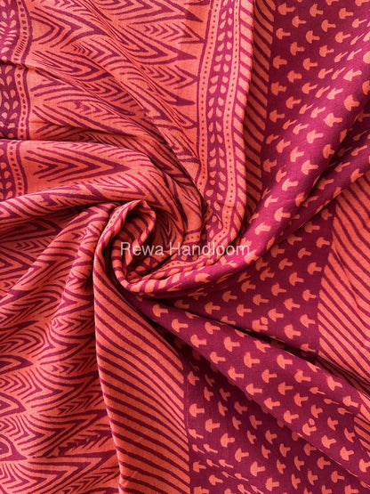 Rust Orange Bagh Print Mercerised Cotton Saree MBP11