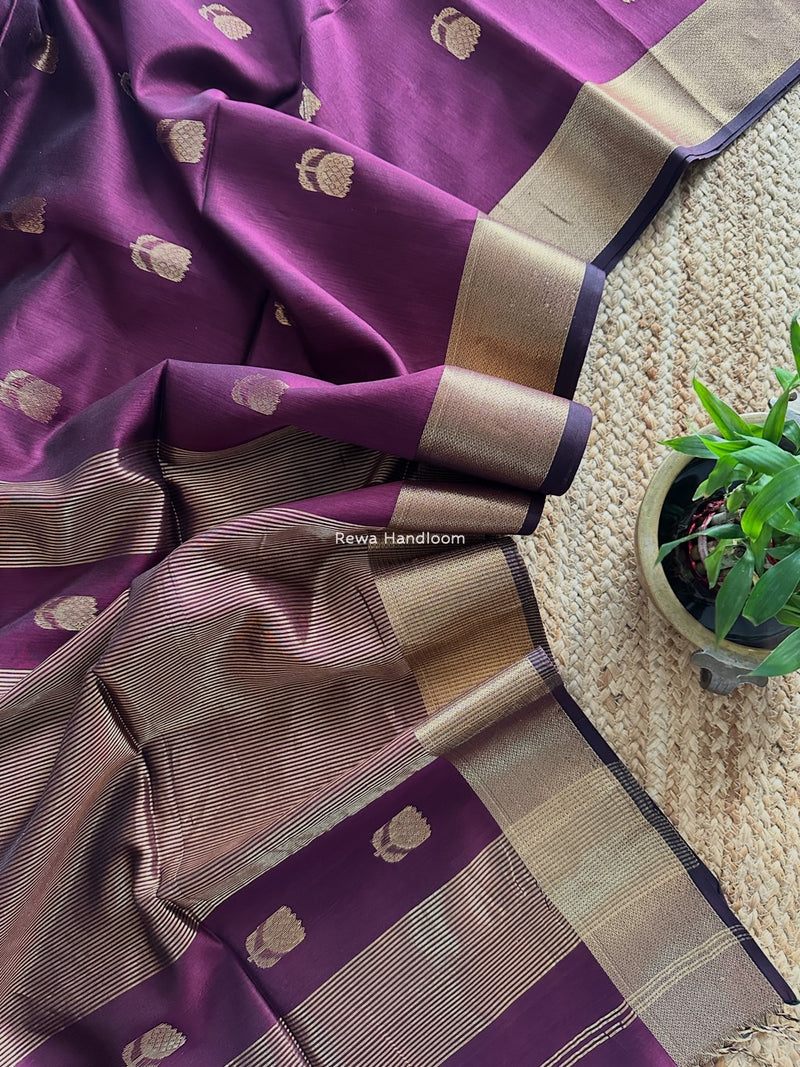 Maheshwari Wine Lotus Butta Saree LLBS021