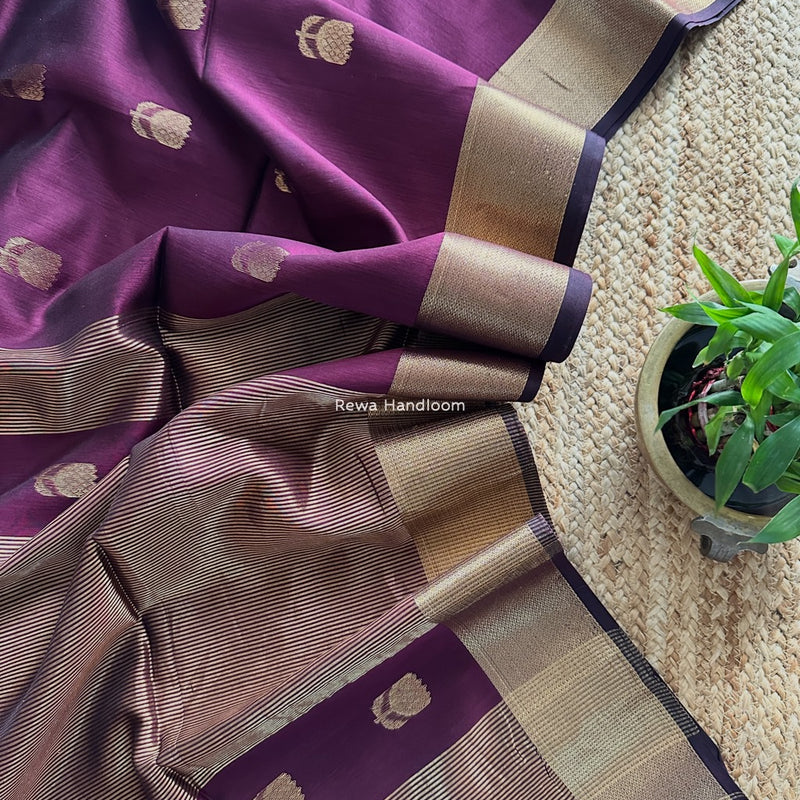 Maheshwari Wine Lotus Butta Saree LLBS021