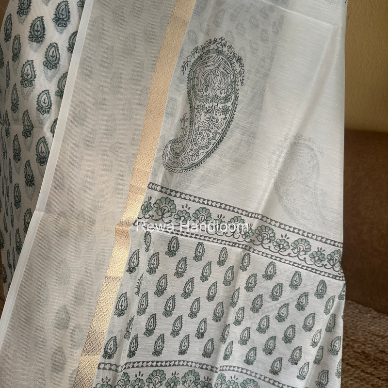 Maheshwari Off White Handblock Print Top-Dupatta HBS0228
