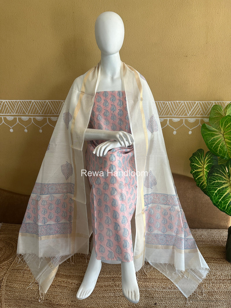 Maheshwari Handblock Print Top-Dupatta