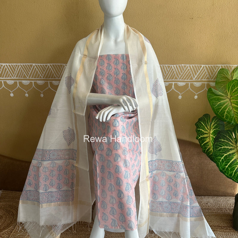 Maheshwari Handblock Print Top-Dupatta