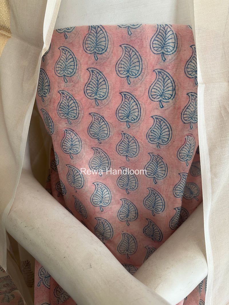 Maheshwari Light Pink Handblock Print Top-Dupatta HBS0227