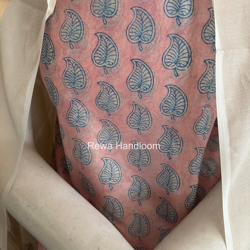 Maheshwari Light Pink Handblock Print Top-Dupatta HBS0227