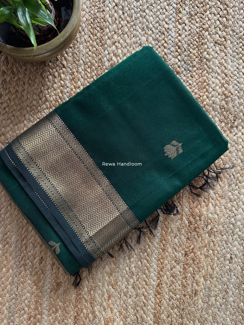 Maheshwari Bottle Green Lotus Butta Saree LLBS024