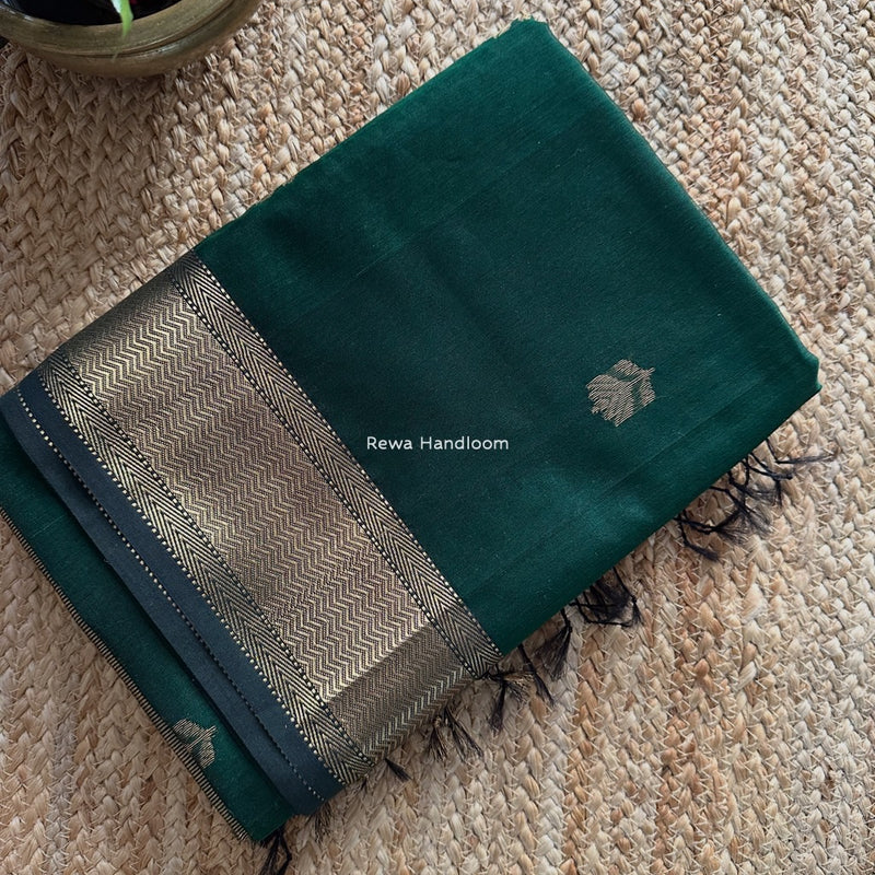 Maheshwari Bottle Green Lotus Butta Saree LLBS024