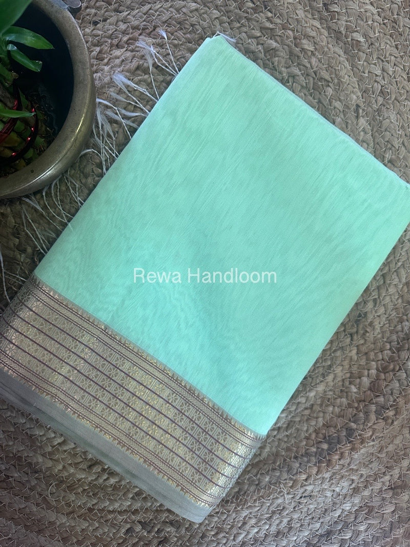 Maheshwari Light Pista Zari Border Saree ZSS02