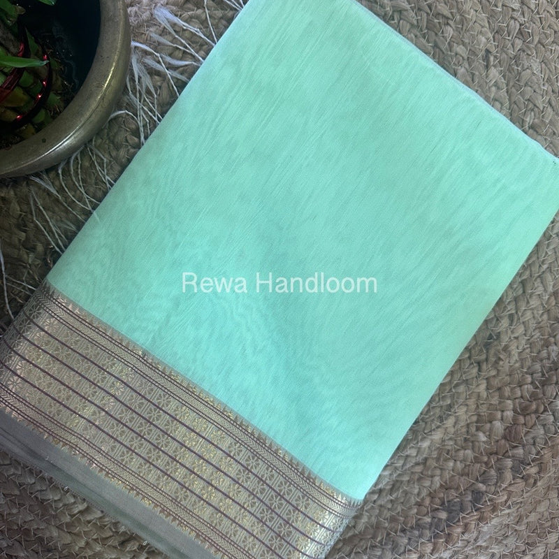 Maheshwari Light Pista Zari Border Saree ZSS02