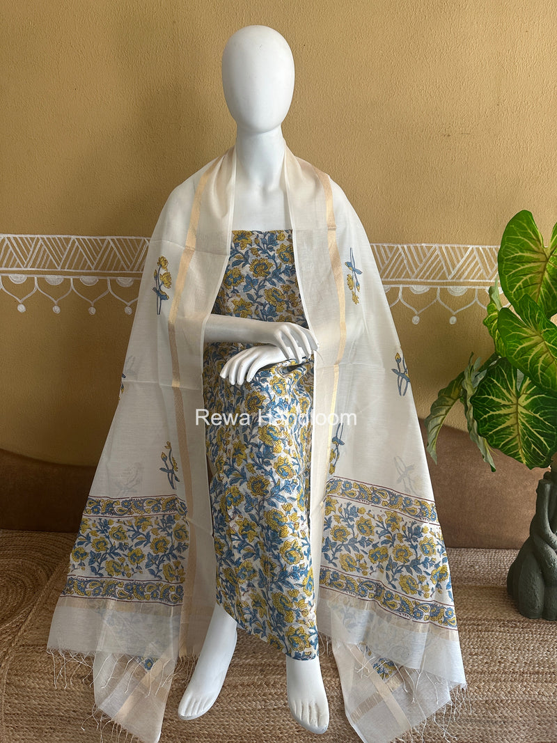 Maheshwari Handblock Print Top-Dupatta