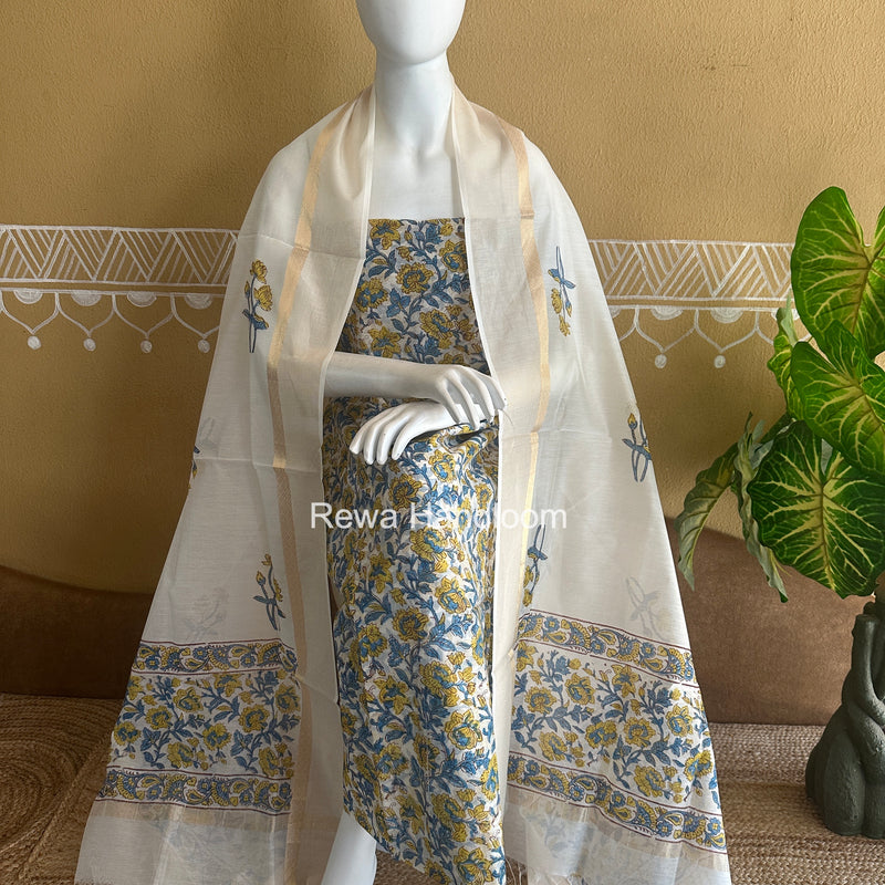 Maheshwari Handblock Print Top-Dupatta