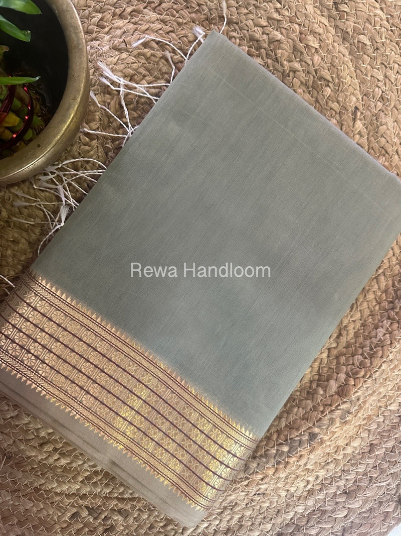 Maheshwari Grey Zari Border Saree ZSS06