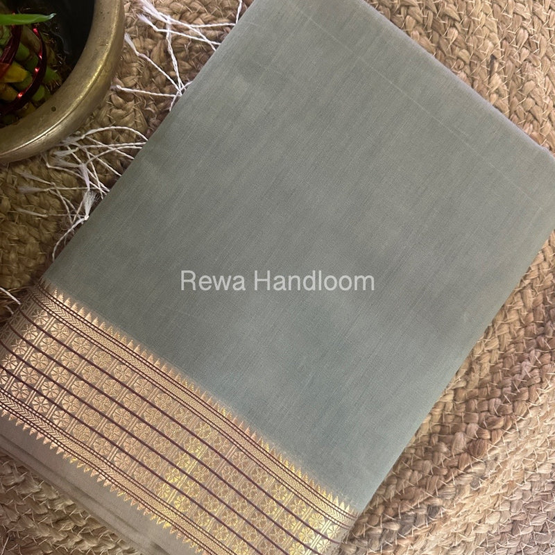 Maheshwari Grey Zari Border Saree ZSS06