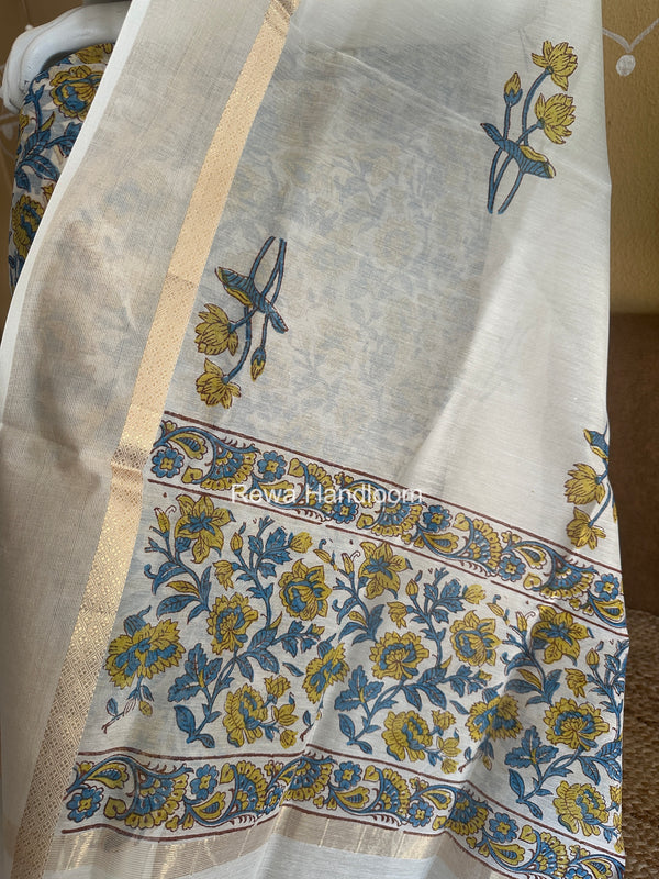 Maheshwari Blue Handblock Print Top-Dupatta HBS0230