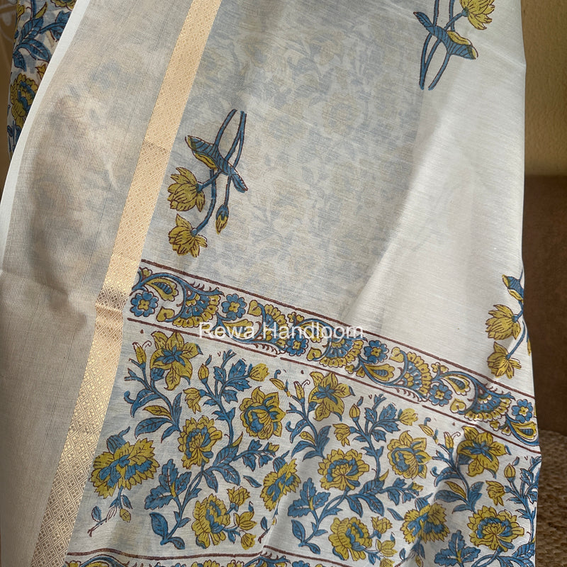Maheshwari Blue Handblock Print Top-Dupatta HBS0230